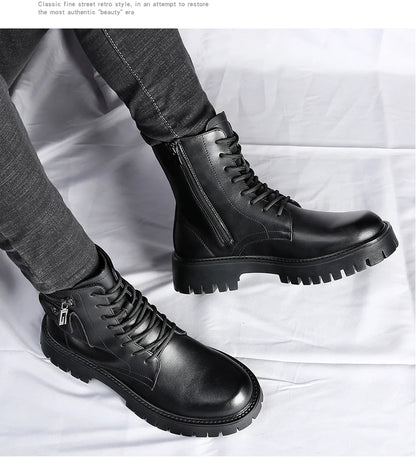 Fashion White Boots For Men New British Style Platform Motorcycle Boots Good Quality Casual Men’s High Top Leather Shoes Punk
