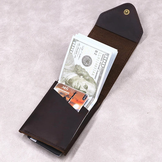 Portefeuille pour hommes 100 % cuir véritable, portefeuille fin minimaliste pour homme en cuir de vachette véritable avec porte-cartes et fermeture à rabat