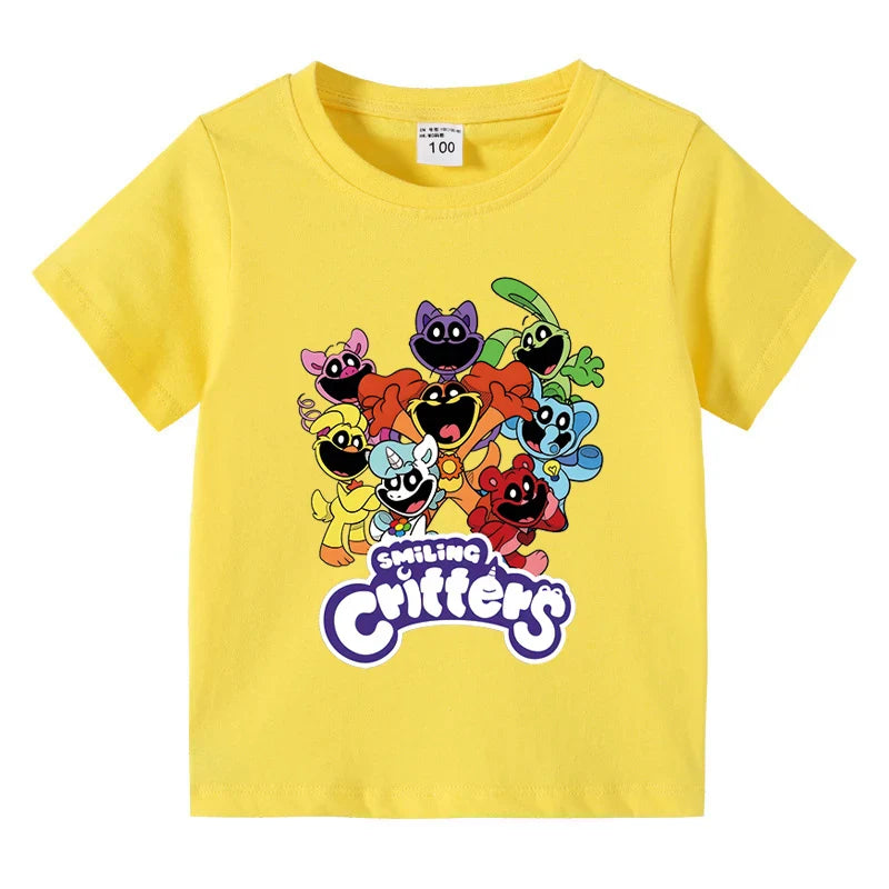 Smiling Critters Children's Clothing Kawaii Cartoon Funny T-Shiirt Boys Short Sleeve Fashion Tops 3-10Years Kids Summer Clothes
