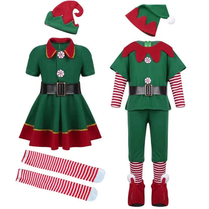 2025 Girl Boy Christmas Elf Costumes Santa Claus Suit Festival Halloween Cosplay Sets Green Elves Clothes