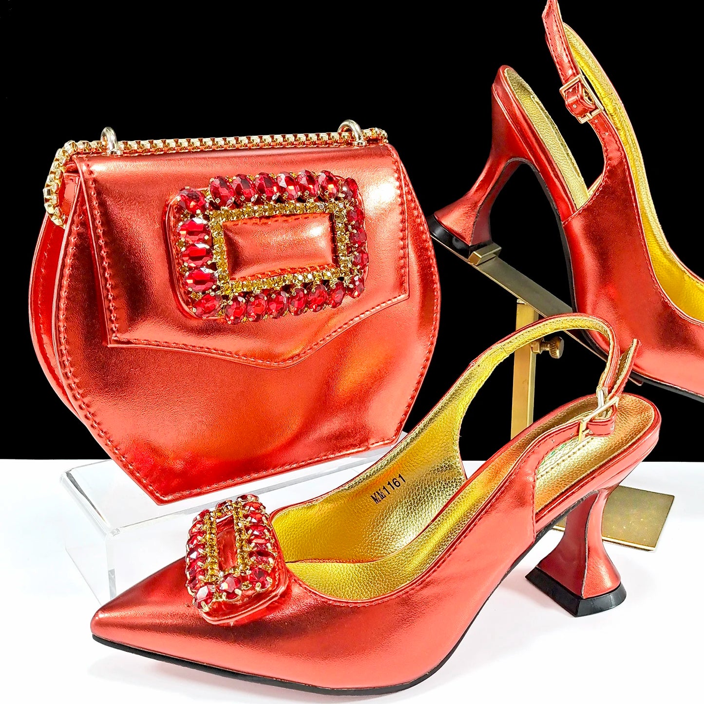 Italian Design Rhinestone-encrusted Ladies Party Shoes And Special Bag Women High Heels Wedding Dual Purpose Bag