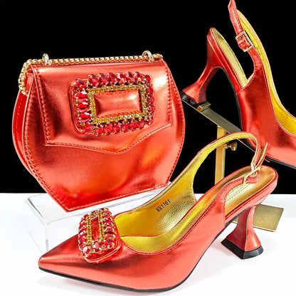 Italian Design Rhinestone-encrusted Ladies Party Shoes And Special Bag Women High Heels Wedding Dual Purpose Bag