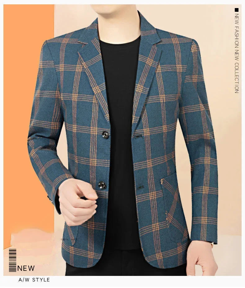 Brand Plaid Striped Business Blazers for Mens 2026 New Spring Autumn Fashion Casual Suit Jacket Men Interview Coat