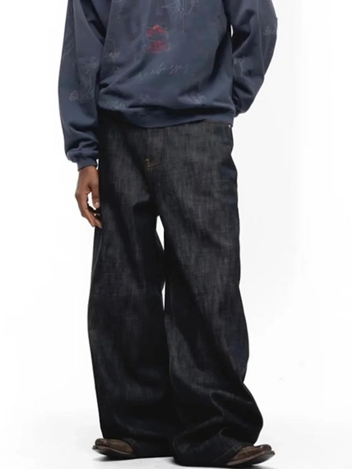 Black Blue Mens Baggy Jeans Straight Solid Color Cleanfit Loose Casual Denim Trousers Unisex Cargo Pants ZJ090