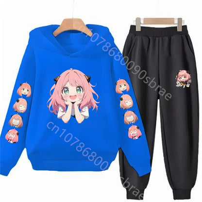 Children's Suit Hoodies Top+Bottom Girls pink Boy black Age 3-12 Coat Casual Toddler Sweatshirt  Anime Spy X Family Clothing