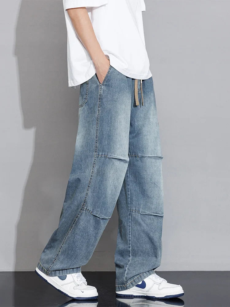 Men's Cargo Jeans 2026 New Spring Summer Wide Leg Denim Pants Straight Baggy Jeans Asian Size L-5XL
