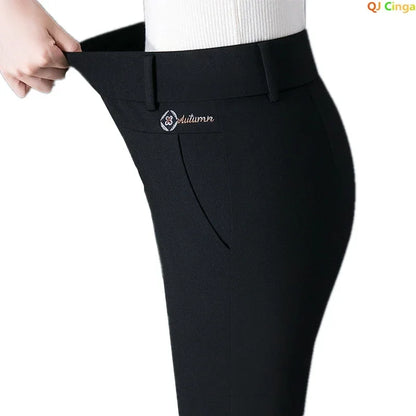 Black Women's High Waist Stretch Suit Pants, Fashion Slim Trousers, Purple Green Brown Pantalones, Asian Size M-6XL