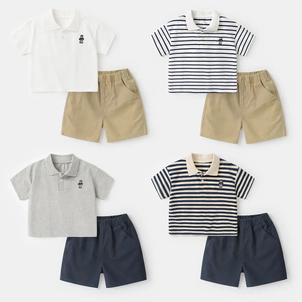 Boys' Short-Sleeved Suit New Children's Minimalist Polo Shirt+Matching Shorts Two-Piece Set Fashionable Clothing for Baby Boys