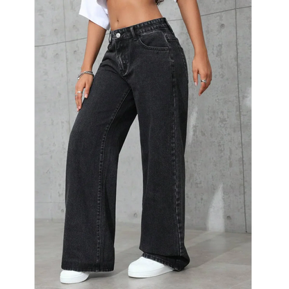 Plus Size Women's Wide Leg Jeans Washed Elastic Casual Loose Fit Ladies Denim Pants Comfortable Stretchy Trousers