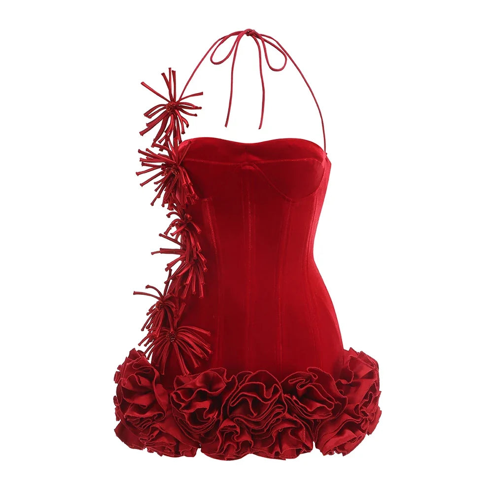 Halter Sleeveless Style Corset Mini Dress with Unique Embellishments for a Special Night Out Evening Gown