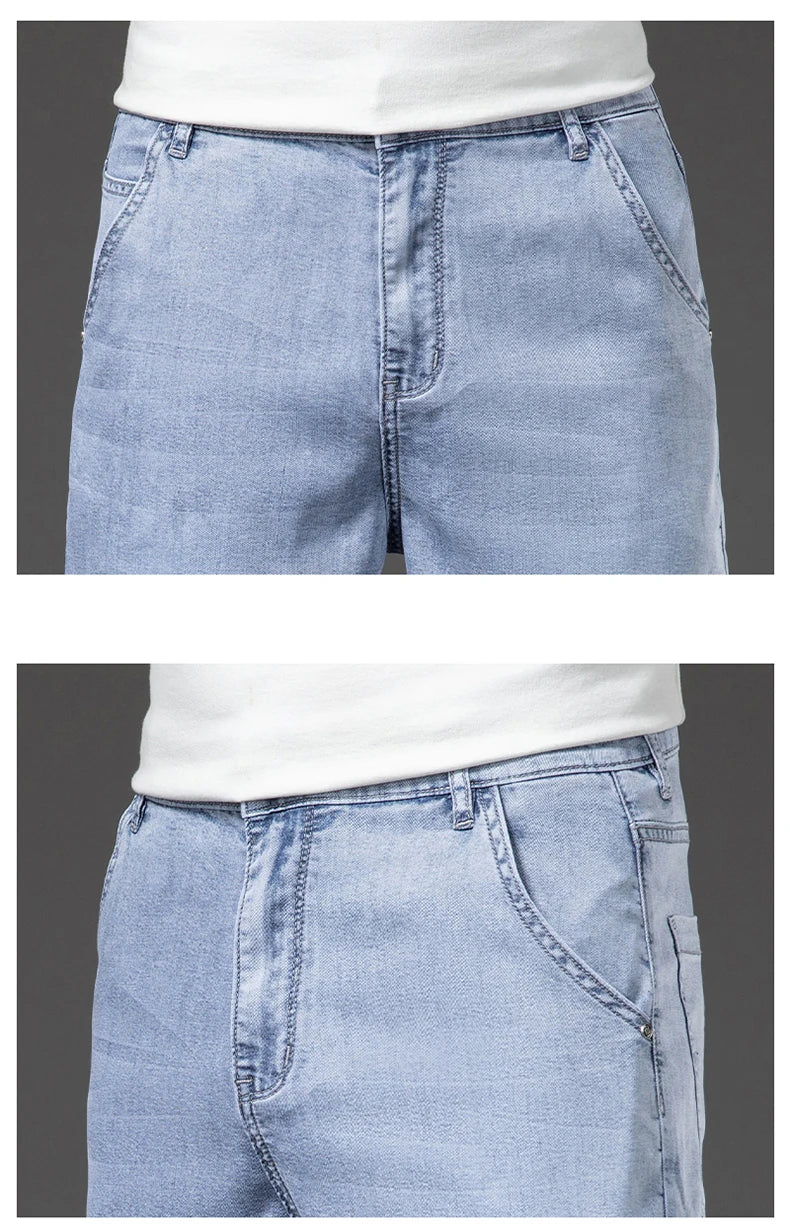 Lyocell Thin Men's Baggy Denim Shorts Loose Summer Casual  Stretch Soft Straight Jeans Male Brand Shorts Male Blue Grey