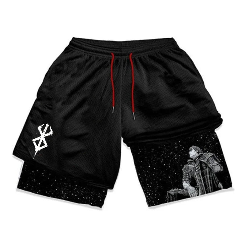 Print 2 in 1 Running Shorts for Men Gym Workout Fitness Athletic Shorts with Pockets Summer Activewear Quick Dry Stretch