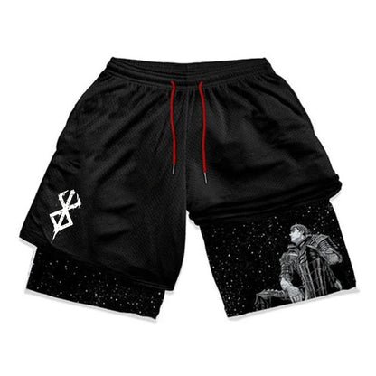 Print 2 in 1 Running Shorts for Men Gym Workout Fitness Athletic Shorts with Pockets Summer Activewear Quick Dry Stretch