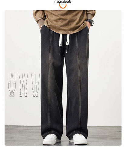Plus Size M-8XL Baggy Jeans Men's Blue Black Streetwear Elastic Waist Y2K Trousers Fashion Straight Leisure Wide Denim Pants