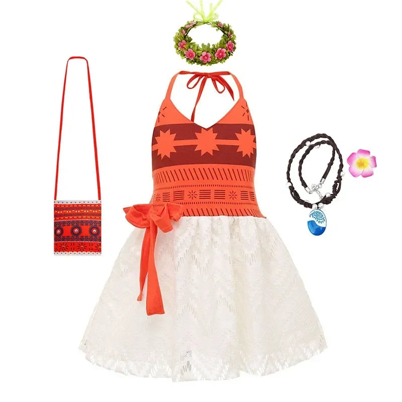 Children Cosplay Dresses Girls Moana Princess Dress for Kid Halloween Maui Vaiana Costume Children Birthday Party Clothes Set