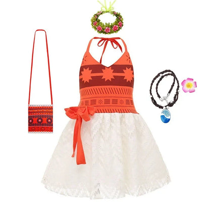 Children Cosplay Dresses Girls Moana Princess Dress for Kid Halloween Maui Vaiana Costume Children Birthday Party Clothes Set