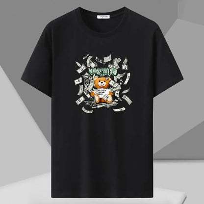 MenT Shirts Printed Tee Plus Size 110-180kg 5XL 6XL 7XL Black T-shirt Round Neck Short Sleeve Oversized Tops Big Men Clothing