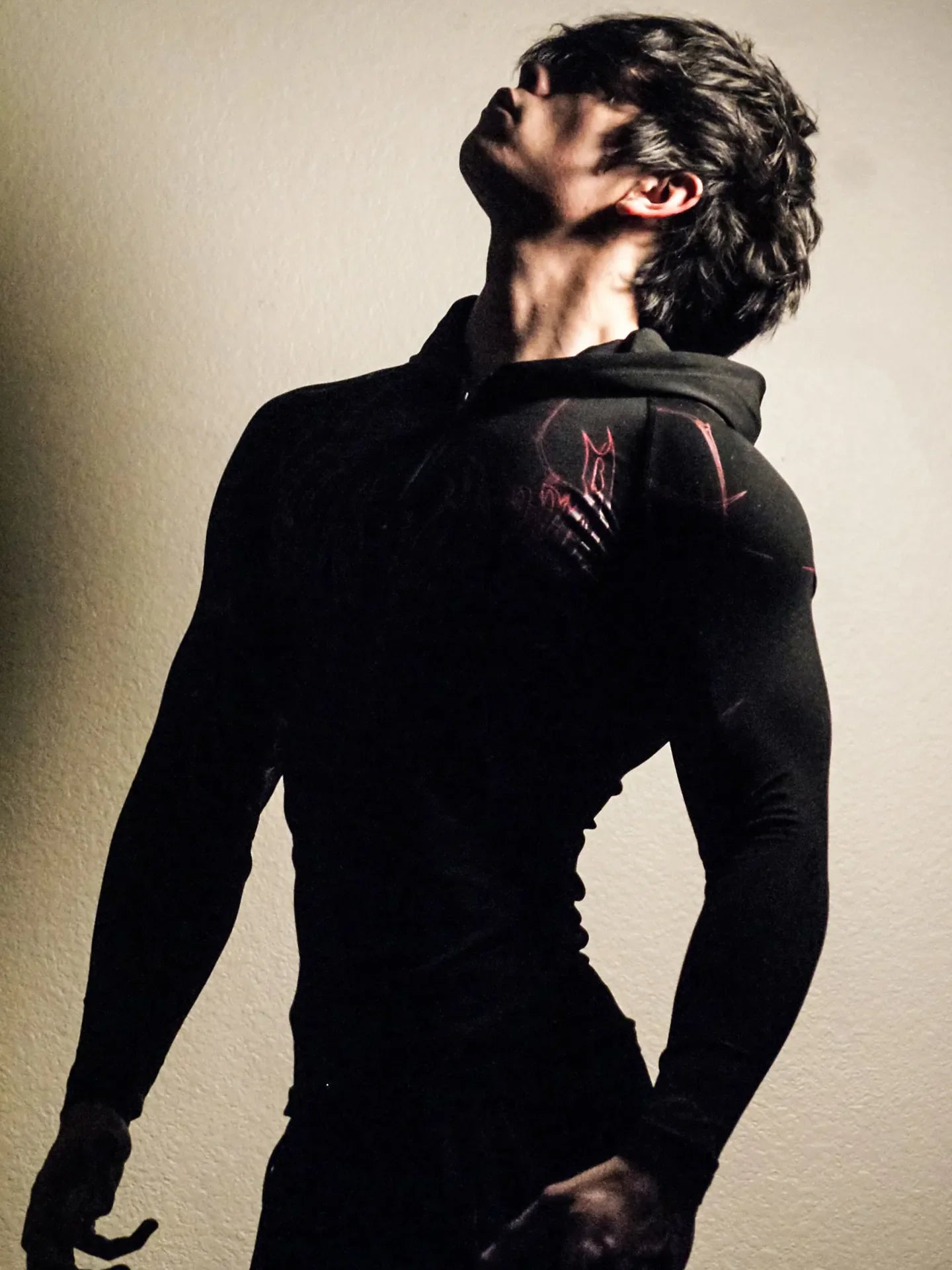 2026 Spring Summer New Men's Black Hooded Sports Compression Long Sleeve Shadow Style Street Subcultural Style