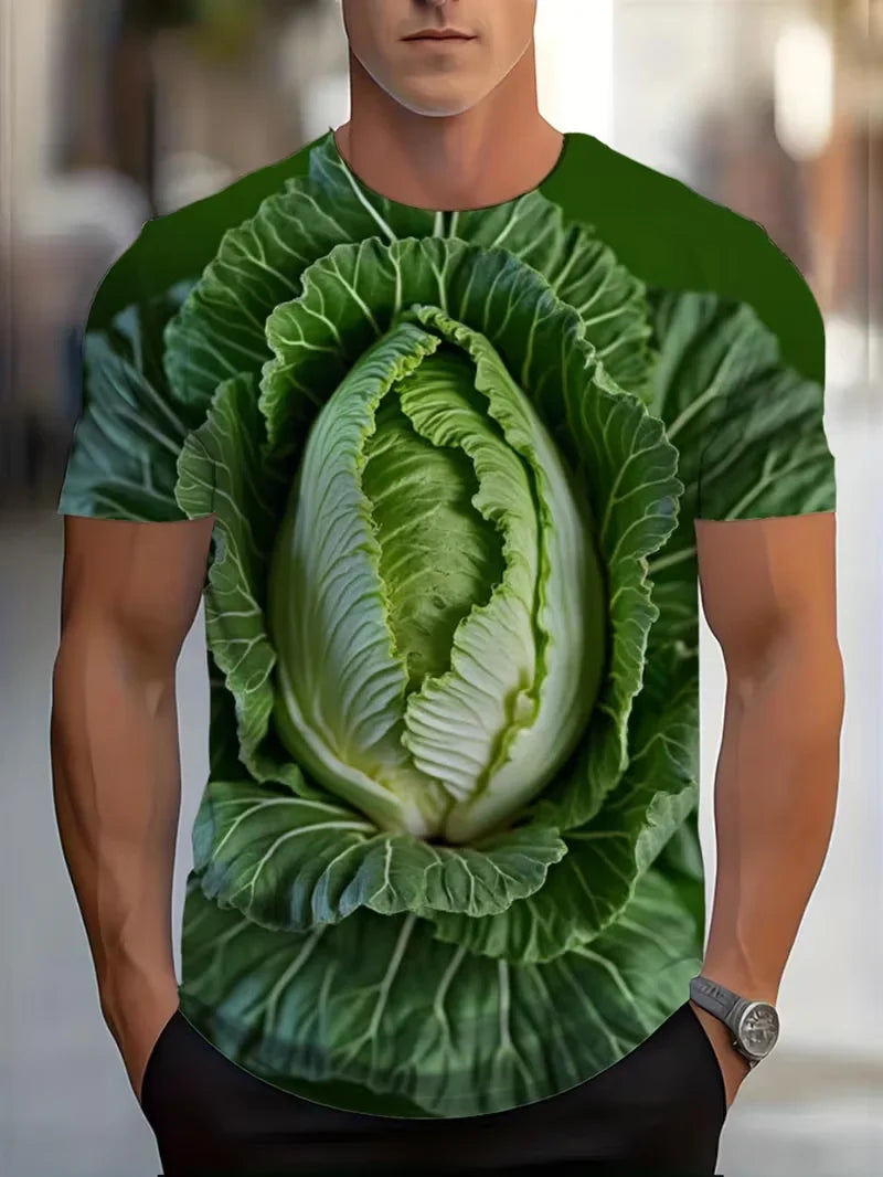 Funny Cabbage Lettuce T-Shirts Vegetable 3D Print Men Women Short Sleeve T Shirt Harajuku Y2K Tops Oversized Tees Men's Clothing