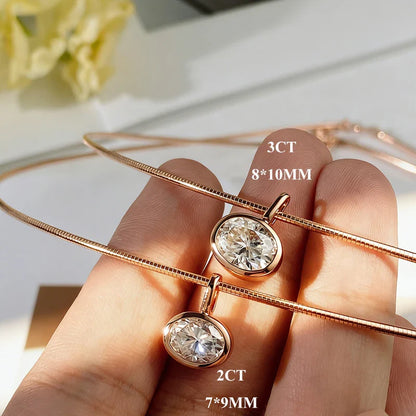 Solitaire Oval Cut Moissanite Pendant 2/3/4ct for Women s925 Silver Party Bridal 1.5mm Solid Choker Neck Chain Necklace