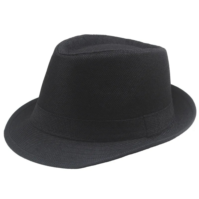 Middle Aged Linen Curled Jazz Hat Summer British Retro Top Hat Outdoor Plain Solid Linen Sun Visor Hat Party Fedoras Cap