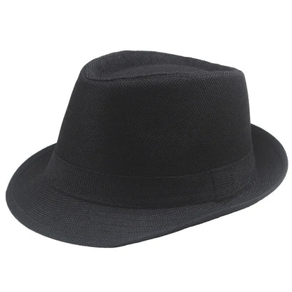 Middle Aged Linen Curled Jazz Hat Summer British Retro Top Hat Outdoor Plain Solid Linen Sun Visor Hat Party Fedoras Cap