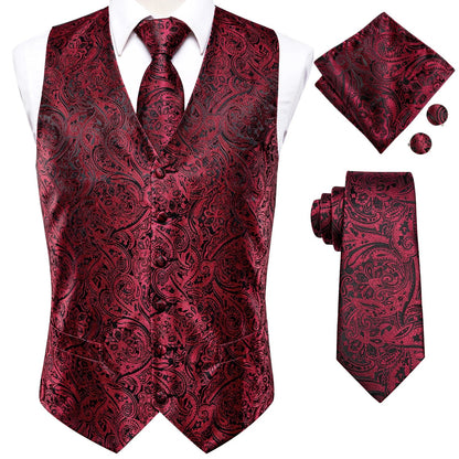 20 Color Men's Vests Tie Business Formal Dress Slim Sleeveless Jacket 4PC Hanky Cufflink Blue Paisley Suit Waistcoat