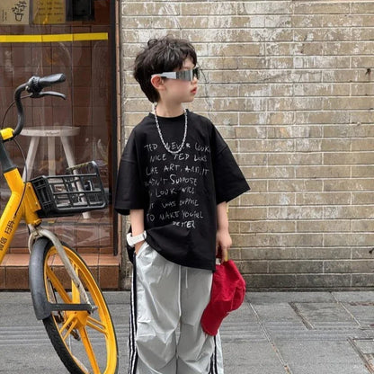 2026 Summer New Korean Style Handsome Baby Boy Letter Print Casual Short Sleeve T-Shirt