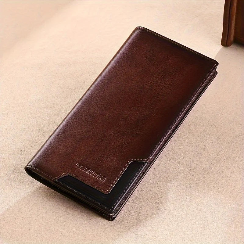Wallet men's genuine leather new wallet long card bag storage silver foreskin clip hand-held bag gift