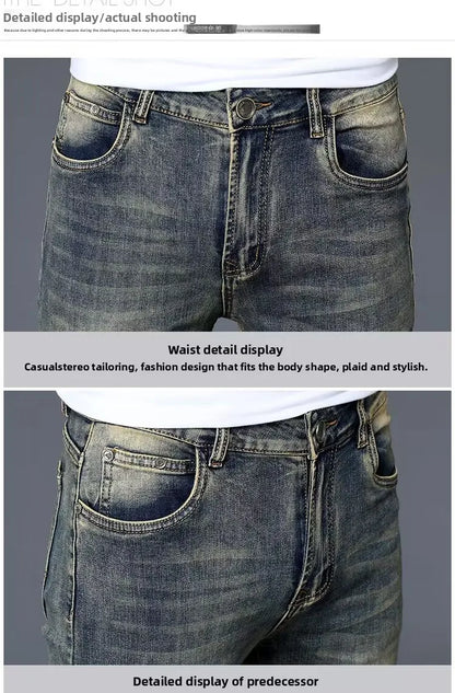 High-End Retro Men's Straight Leg Stretchy Jeans Fashionable Urban Casual Long Trousers Spring Autumn Cotton Stretch Denim