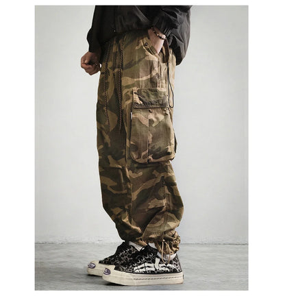 Mens American Camo Tactical Cargo Pants Outdoor Hiking High Quality Relaxed Fit Straight Leg 100% Cotton Casual Trendy Trousers