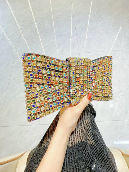 2025 Luxury Bow Design Sequin Dinner Clutches Metal Chain Shoulder Bag Wedding Reception Storage Bag Haute Banquets Evening Bags
