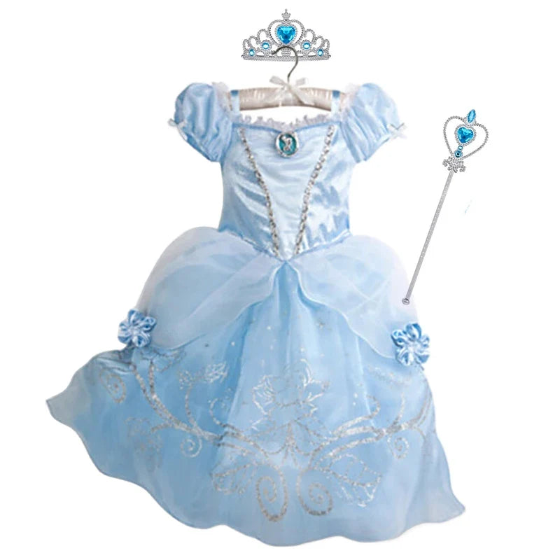 Disney Cinderella Cosplay Costume Kids Clothes for Girls Sequins Princess Dress with Floral Bow Birthday Party Ball Gown