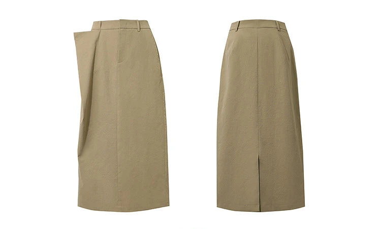 Women's Skirt 2026 Summer New Office Slit H-Line Midi Straight Casual Skirt Asymmetric Pleated Ladies Clothes 12642058