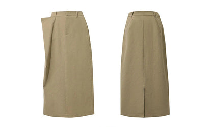 Women's Skirt 2026 Summer New Office Slit H-Line Midi Straight Casual Skirt Asymmetric Pleated Ladies Clothes 12642058