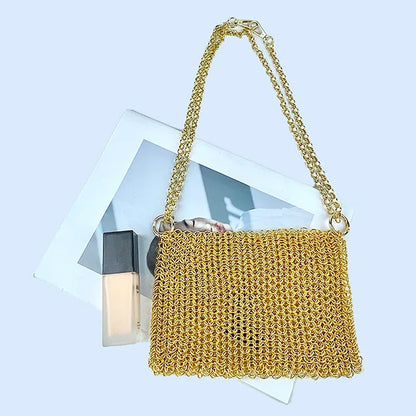 Metallic Hauberk Shoulder Bag Woven Ring Tote Chain Mail Designer Purses and Handbags Handmade Hollow Crossbody Bags for Women