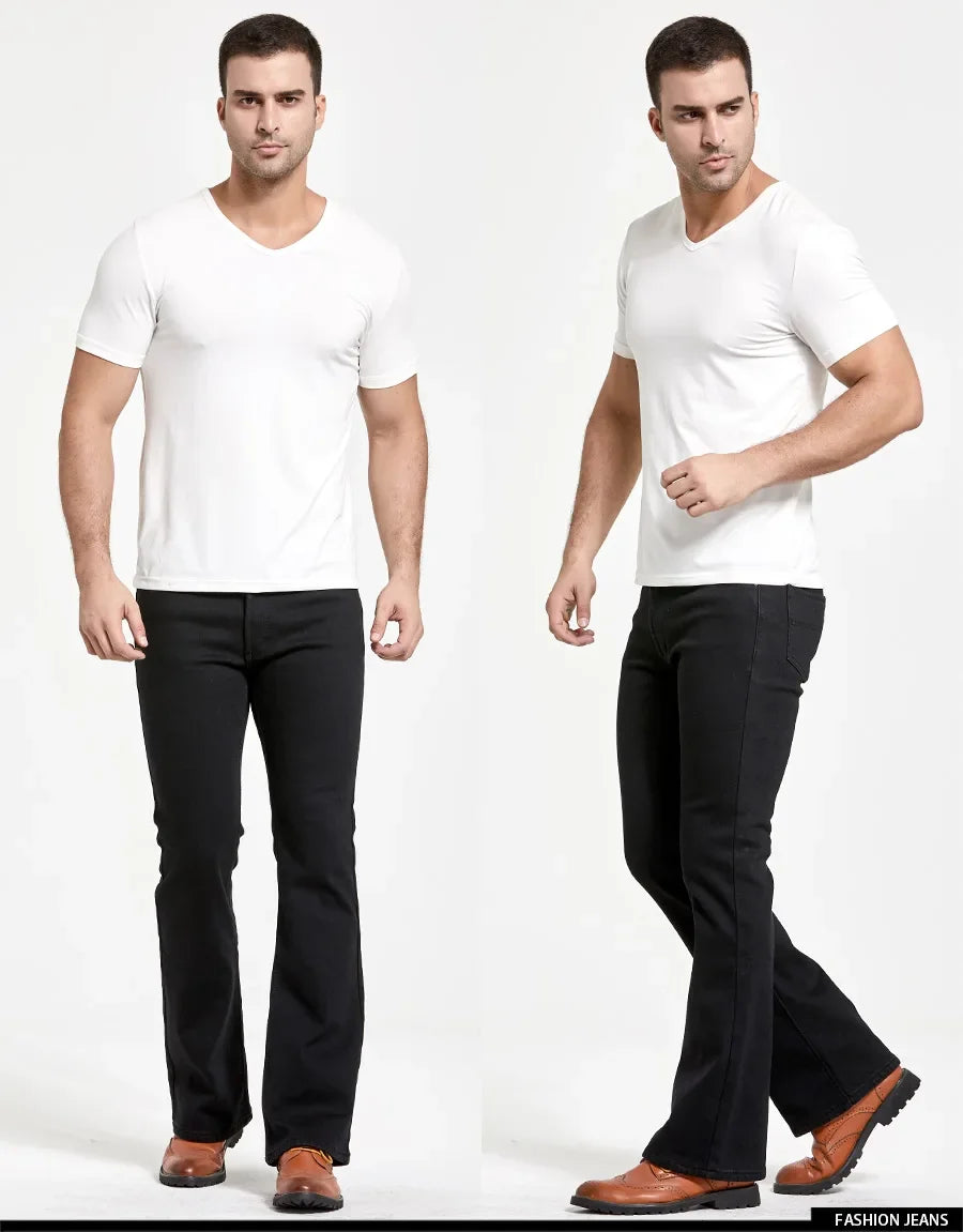 Mens Winter Stretch Denim Jeans Thicken Warm Pants Slim Slightly Flare Trousers Boot Cut Fit Polar Fleece Jeans