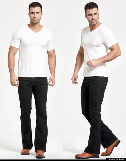 Mens Winter Stretch Denim Jeans Thicken Warm Pants Slim Slightly Flare Trousers Boot Cut Fit Polar Fleece Jeans