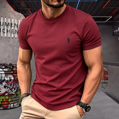 100% pure cotton high-quality brand round neck short sleeved men's 2026 summer fashion pony embroidery T-shirt casual sports top