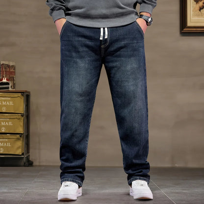 Extra Big Size Jeans Men High Elastic Waist Baggy Denim Pant Male Plus Large Loose Slim Fit Cowboy Trouser 8XL 6XL Classic Black