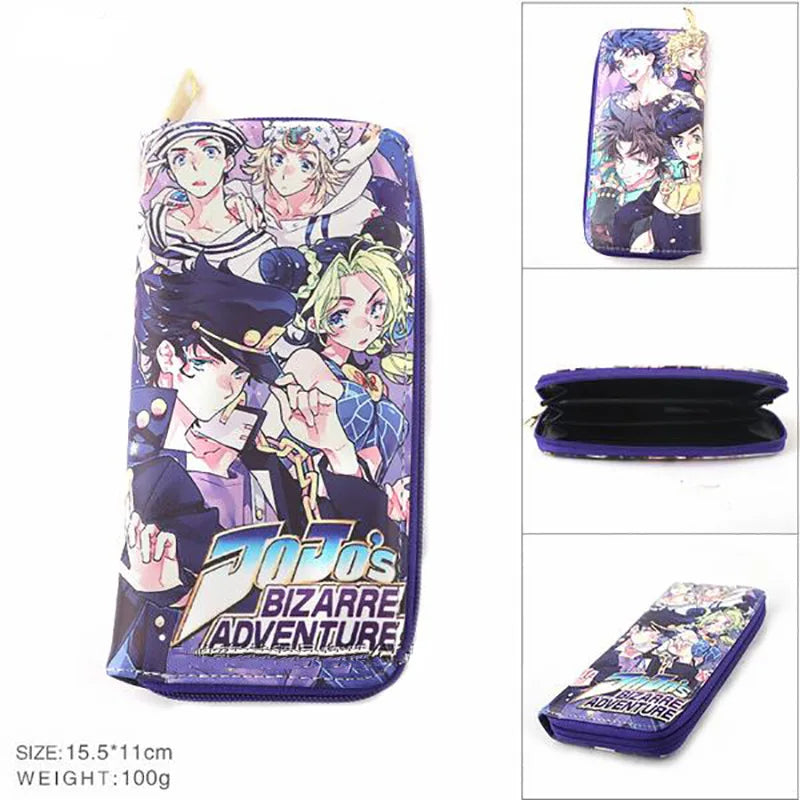 Anime JoJo's Bizarre Adventure - Portefeuille pliant en cuir synthétique PU kaki pour homme - Porte-monnaie cool Kujo Jotaro avec pince à billets