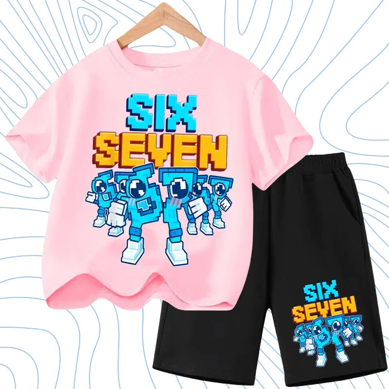 New 67 Number Six Seven Print Kids Cool Summer T-shirt 3-12Yrs Clothes Cartoon Short-sleeved+Shorts Boys Girls Sports Casual Set