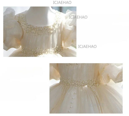 Children Girls Birthday Flower Girl Wedding Little Gown Kids Formal Champagne Host Piano Performance Princess Summer Costume