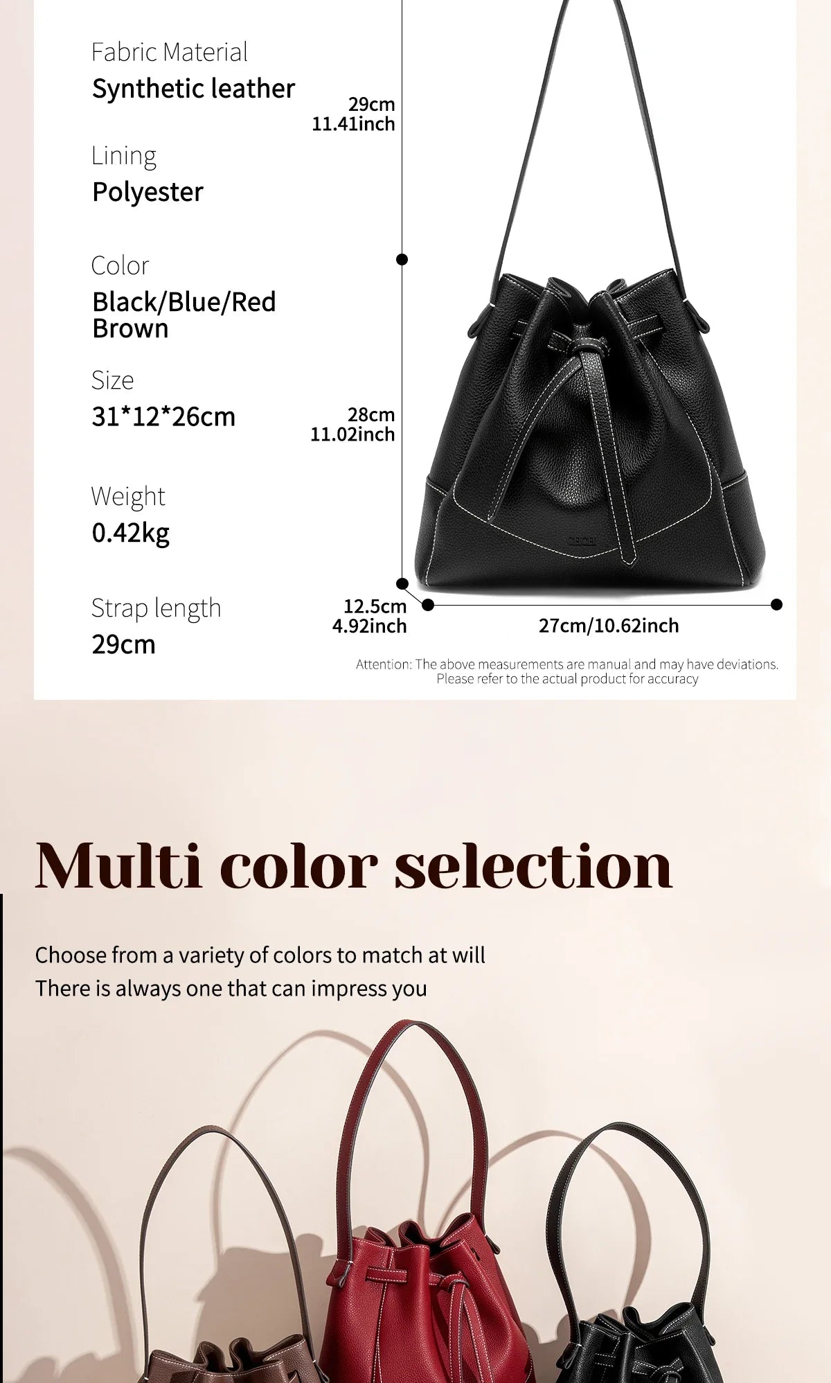 Women's Drawstring Bag Spring Simple Black Casual Women's Bag Mommy Shopping Bag