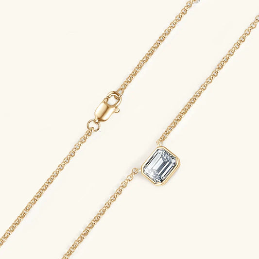 925 Sterling Silver Chains Emerald Cut Moissanite Diamond Pendant Necklace For Women cadena plata 925 original certificada