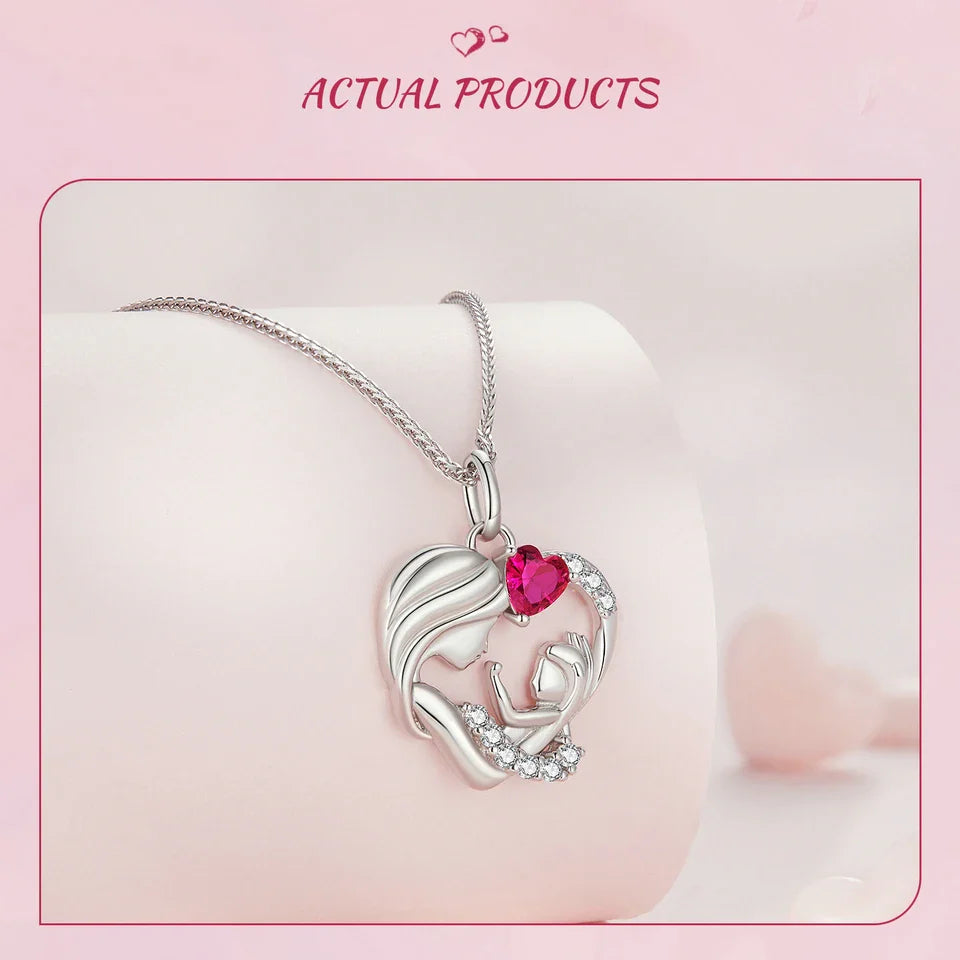 925 Sterling Silver Mother and Child Pendant Necklace for Women Mother's Day Birthday Fine Jewelry Gift BSN323