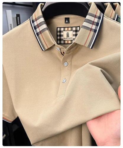Luxury brand short sleeve polo shirt men fashionable simple solid color summer mercerized cotton breathable casual lapel T shirt