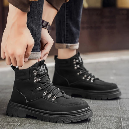 New Men's Leather Boots Brand Retro Comfortable Boots for Men 2026 Fashion High Top Non Slip Casual Shoes Business Work Shoes