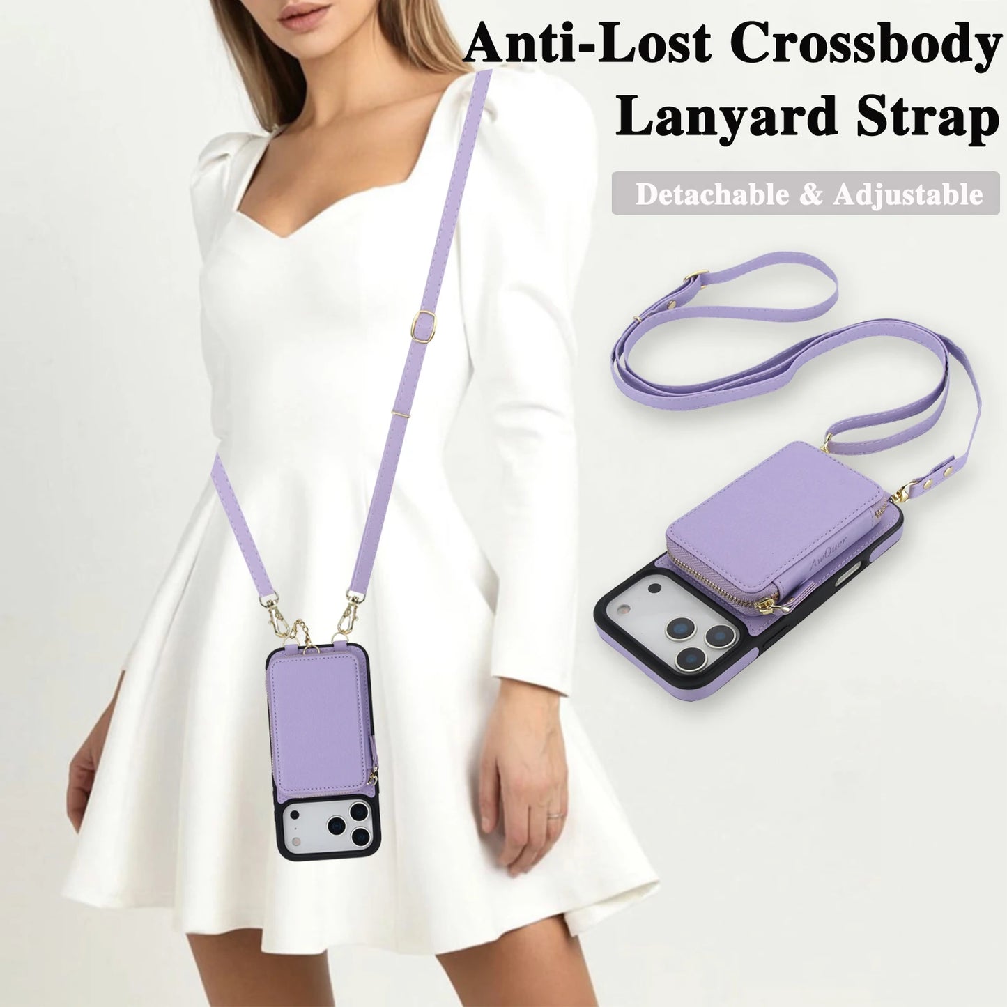 2 in 1 Detachable Crossbody Magnetic Cards Solt Wallet Leather Case For iPhone 17 Pro Max 16 Plus 15 14 13 12 Shockproof Cover