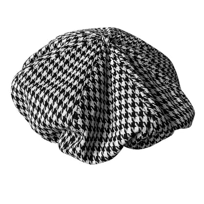 Big Head Newsboy Cap Women Beret Vintage Painter Winter Hats Houndstooth Octagonal Caps Female Bone Male NC36